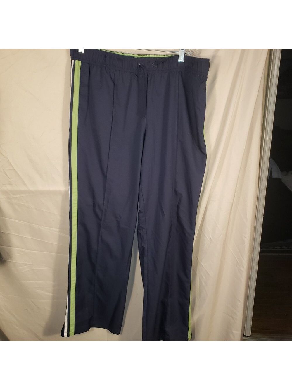 SJB Active Navy Blue Track Drawstring Pants with Green Stripe - XL